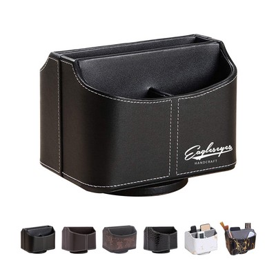 Rotating PU Leather Desk Caddy Organizer