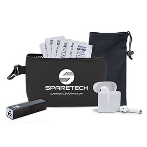 "POWERZIP" 7 pcs Tech Kit in Black Mesh Zipper Pouch